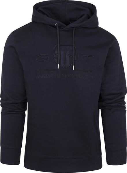 Gant - Hoodie Tonal Shield Donkerblauw - Heren - Maat 3XL - Regular-fit