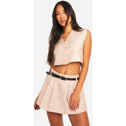 boohoo Dames Gewoven Pijpenstreeptjes Super Crop Vest | Camel | Maat: Medium