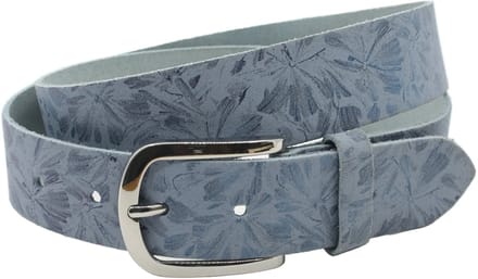 Dames riem lichtblauw - Basic leren riem 3,5cm met bloemenprint - Leer - Basic riem - Casual - Maat 85
