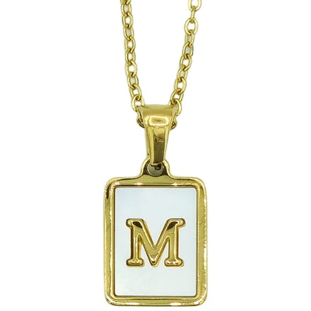 Initiaal Ketting - Letter M in Parelmoer hanger - Premium staal goud