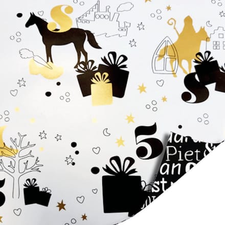 2 Rollen Cadeaupapier 30x200 cm - Sinterklaas Hoge daken en sint Letters