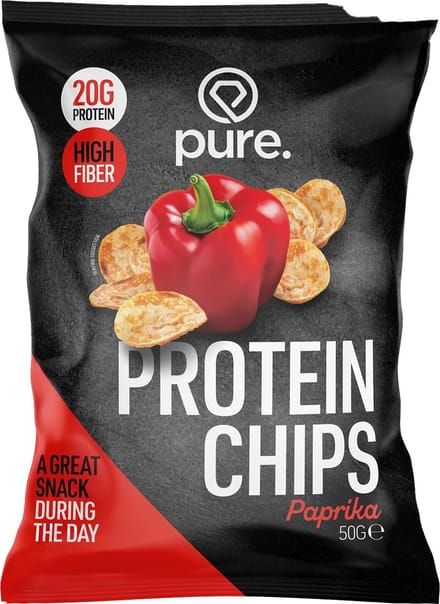 Pure. Protein Chips - Paprika – 50gr - hoog in eiwitten - rijk aan vezels