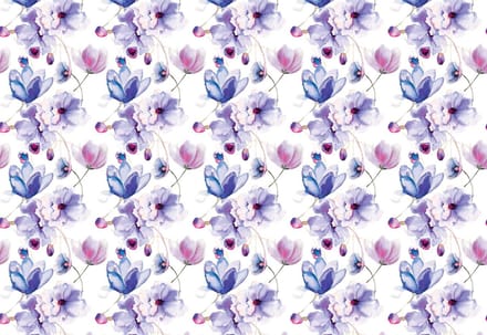 Fotobehang Flowers Pattern Purple | XL - 208cm x 146cm | 130g/m2 Vlies