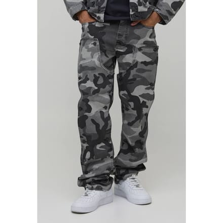 Camo Afneembaar Timmermanspanel Extreme Gestapelde Straight Fit Jeans | Black | Size 32R