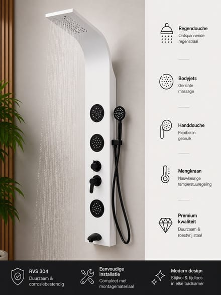 Luxe Mat Witte Douchekolom – Regendouche & Massagefunctie