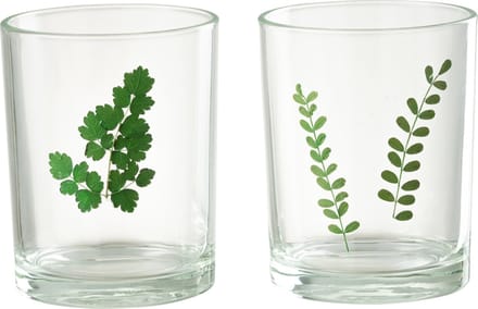 J-Line windlicht Bladeren - glas - groen/transparant - 2 stuks