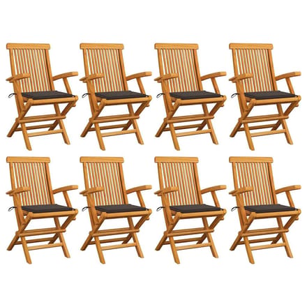 vidaXL - Inklapbare - stoelen - 8 - st - met - taupe - kussens - massief - teakhout