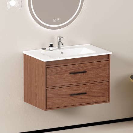 REDOM - Badkamerkast - 2 Laden - Tijdloos Ontwerp - Voor Badkamer - MDF - Roodbruin - 75 Cm