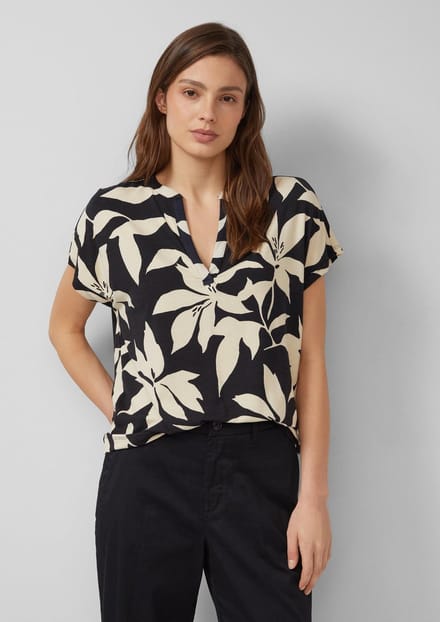 s.Oliver - female - Gedessineerd T-shirt van jersey met V-hals