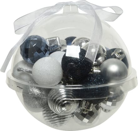 Decoris Kerstballen - 30x kunststof - donkerblauw wit zilver - 3 cm - mix matte glanzende glitter - kleine kerstballen