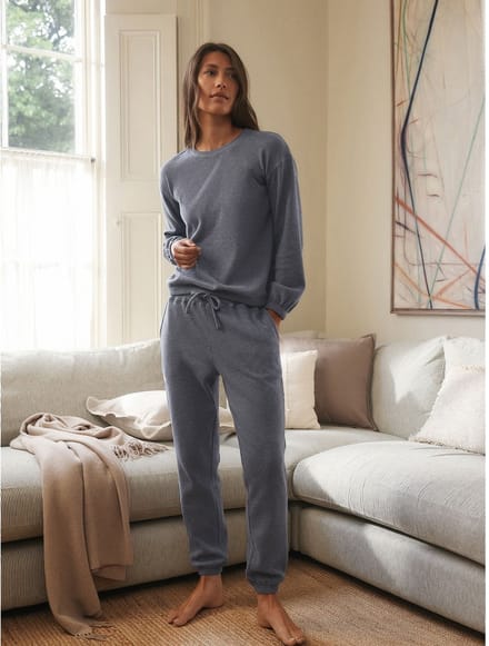 Next - Dames - Gezellige pyjama met wafeldessin en lange mouwen - Tall - Grijs