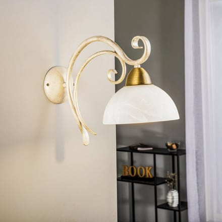 Luminex Wandlamp Flora, een glazen kap, wit/messing