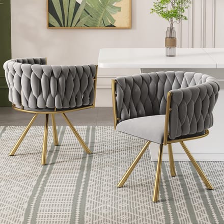 REDOM - Eetkamerstoelenset - 360° Draaibaar - Modern - Voor Eethoek - Fluweel - Grijs En Goud