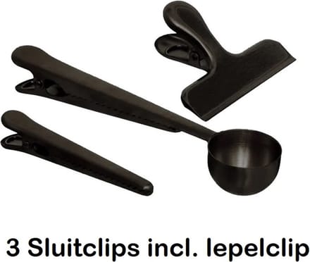 3 Sluitclips inclusief lepelclip Roestvrij Staal Zwart