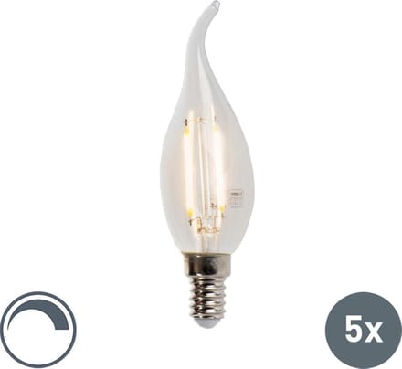 LUEDD Set van 5 E14 dimbare LED filament tipkaars lampen 250lm 2700K