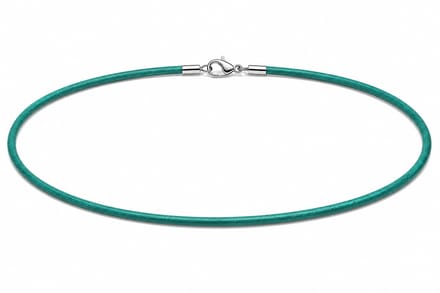 AuBor ®. Leren ketting met zilveren sluiting. Turquoise. 2mm × 55cm