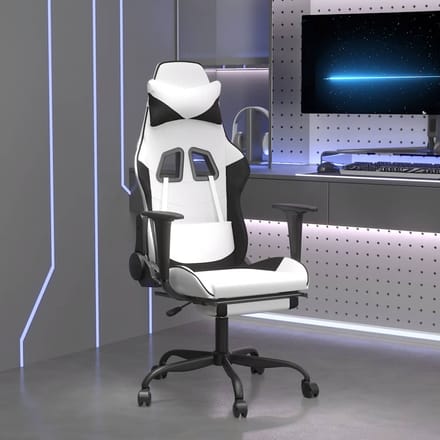 vidaXL - Massage - gamestoel - met - voetensteun - kunstleer - zwart - en - wit