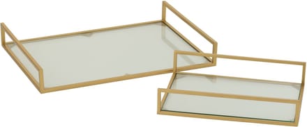 J-Line plateau - ijzer/glas - goud - set van 2