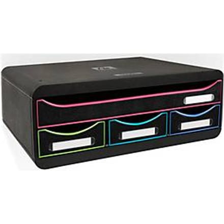 Exacompta TOOLBOX Zwart/Harlekijn, A4+ archiefmodule met 4 laden, 27 cm diep, 13,5 cm hoog, stapelbaar, 25 jaar