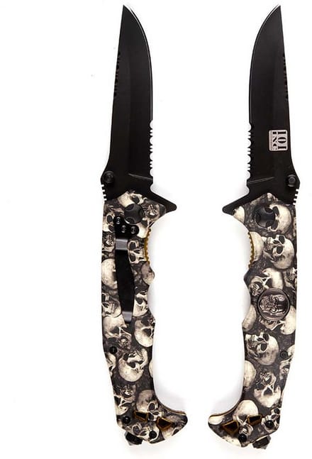 101inc Zakmes Skull + Clip Zwart