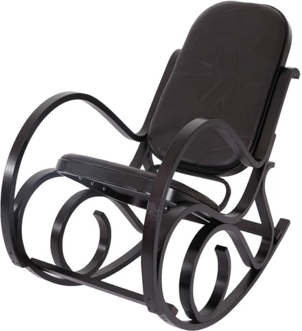 Schommelstoel M41, draaifauteuil TV-fauteuil, massief hout ~ walnoot look, bruin patchwork leer