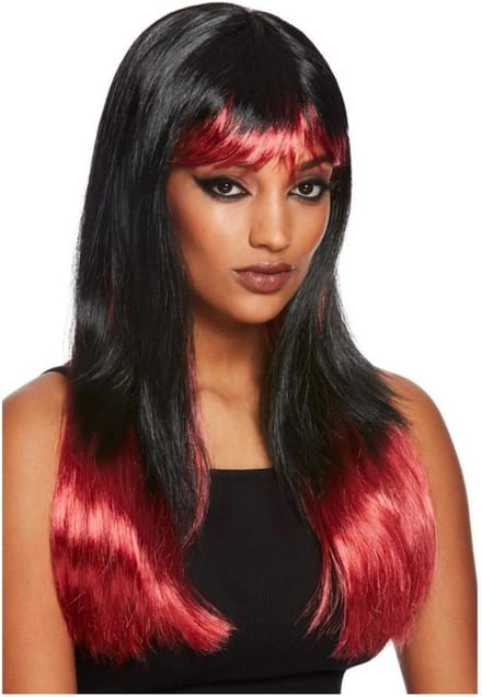Smiffys Pruik Bleeding Dip Dye Zwart/Rood