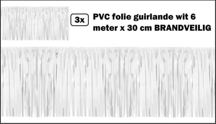 3x PVC slierten folie guirlande wit 6 meter x 30 cm BRANDVEILIG