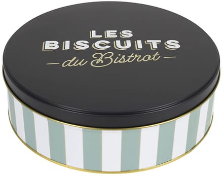 Cook Concept Koektrommel Les Biscuits - groen/zwart - 22 x 7 cm - 1700 ML - bewaarblik met deksel - metaal - rond