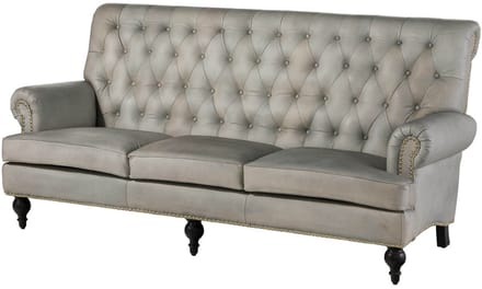 MASSIVMOEBEL24.DE 3-zitsbank grijs echt leer 196x84x94 cm (BxTxH) CHESTERFIELD #207 gemonteerd