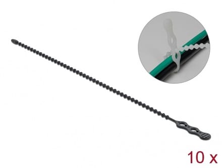 Delock Beaded Cable Tie reusable L 210 x W 4.5 mm black 10 pieces