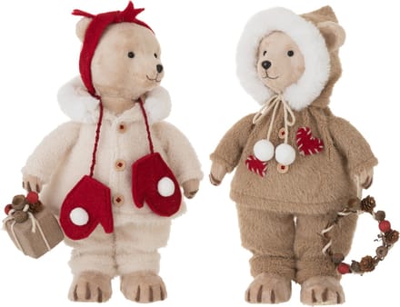J-Line figuur Beer Jongen/Meisje - textiel - beige/rood - medium - 2 stuks