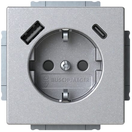 Busch-Jaeger stopcontact met randaarde met 2x USB (USB A + C) - Future linear aluzilver (20 EUCB2USBAC-83) - wandcontactdoos