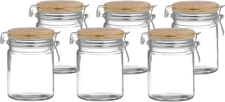 Urban Living Voorraadpot/bewaarpot - 6x - 700 ml - glas - met beugelsluiting - bamboe deksel