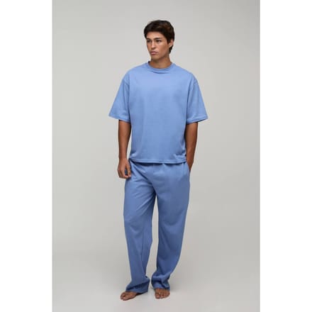 Heren Loungewear Oversized T-shirt En Straight Leg Lounge Set | Blue | Size Medium