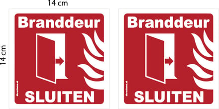 Branddeur sluiten sticker set 2 stuks.