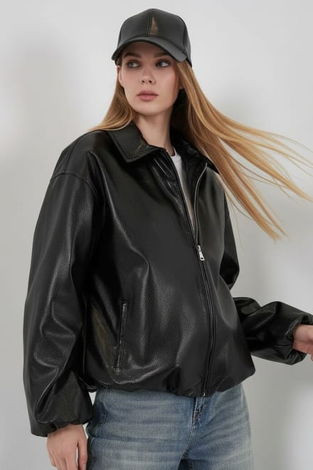 Oversized Faux Leather Ritsjack