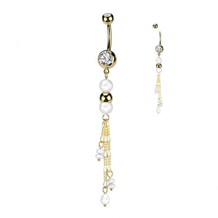 Piercing PVD hanger met parel ketting - goud - LMPiercings