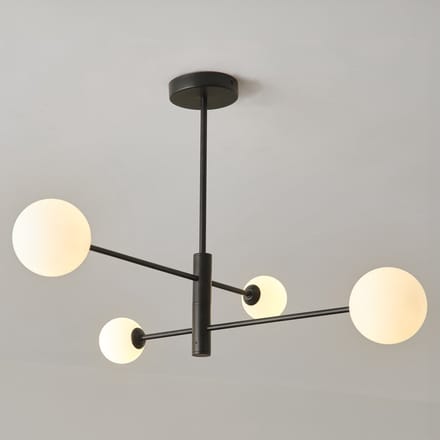 LumenXL - Stiri Plafondlamp 4-lichts zwart met melkwit glas