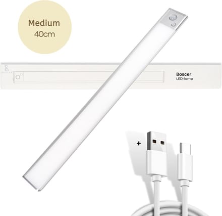 Boscer Led Lamp - 40 CM - Bewegingssensor - Lichtsensor - Magnetisch - USB-C Oplaadbaar - Trapverlichting - Keukenlamp - Nachtlamp - LED Strip