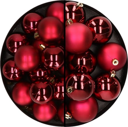 28x stuks kunststof kerstballen donkerrood 4 en 6 cm - Kerstversiering