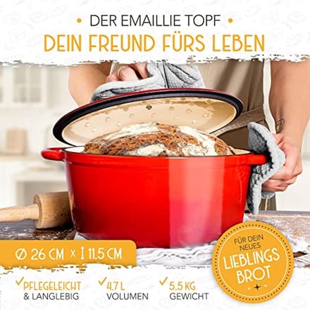 Gietijzeren Pan met Fermentatiemand - 26 cm Emaille Broodpot voor Broodbakken