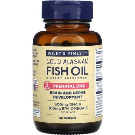 Wiley's Finest, Wilde Alaskaanse Visolie, Prenatale DHA, 600 mg, 60 Vis Softgels