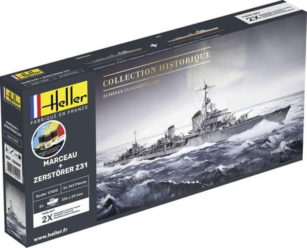Heller Modelbouwpakket Militaire voertuigen - 55009 Marceau + Zerstörer Z31 - Twinset - Starter Kit Plastic - 1:400 - Modelbouw