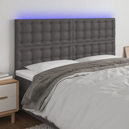vidaXL - Hoofdbord - LED - 180x5x118/128 - cm - kunstleer - grijs