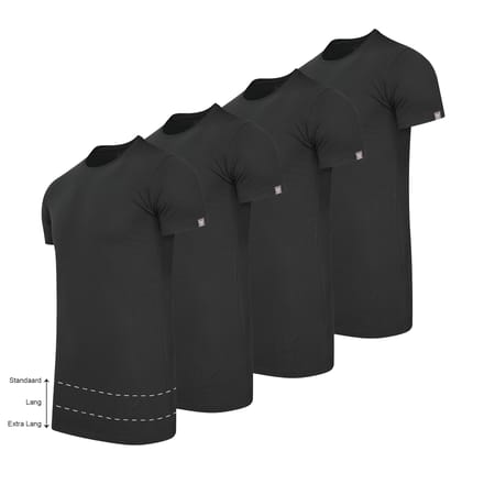 Cappuccino Italia - Heren 4-Pack T-shirt - Extra Lang - Zwart - Maat M