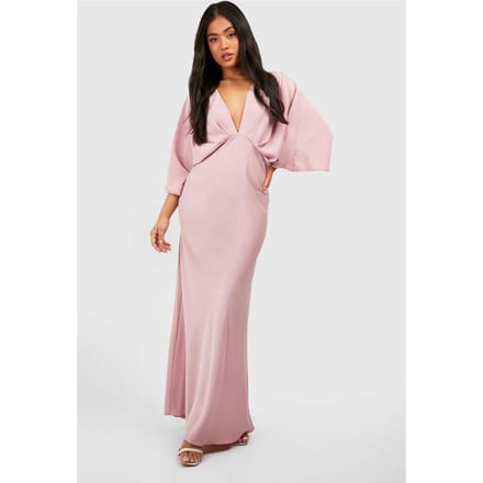 boohoo Dames Petite Bias Cut Engelmouwen Maxi-Jurk | Blush | Maat: 36