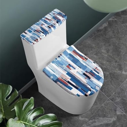 Set van 2 Denim Textuur Toiletdekselhoezen - Universele Badkameraccessoires met Elastische Randen