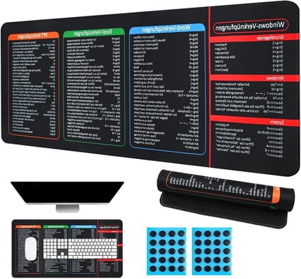 Bureauonderlegger Excel - Muismat Toetsenbordmat - Productiviteit Verhogen - Excel Toetscombinaties - 60 x 30 cm - Zwart