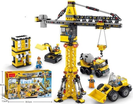 Noessa - Constructie speelgoed - Bouwblokken - Constructie hijskraan - Bouwpakket 854 delig