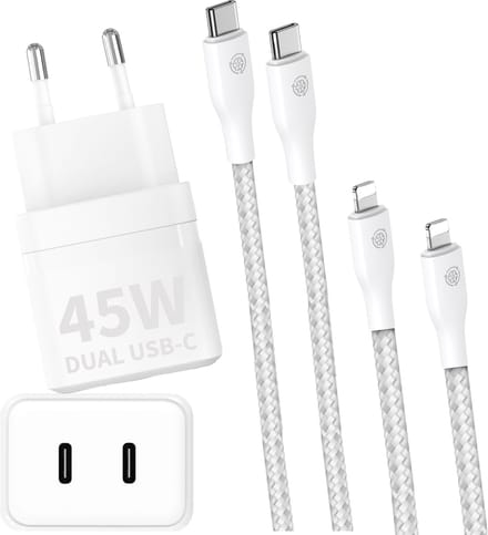 Dual usb C Adapter 45w + Oplaadkabel geschikt voor iPhone 14 / iPhone 13 / iPhone 12 - 2 Meter
